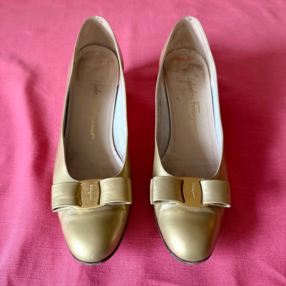 Salvatore Ferragamo Gold Bow Heels